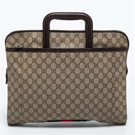 Gucci Brown Beige Gg Supremes Canvas And Leather Web Business Briefcase Bag At 1Stdibs Gucci