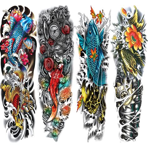 Half Sleeve Two Koi Fish Temporary Tattoo Fake Kandy Tattoo