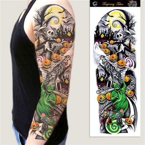 Halloween Tattoo Sleeve Halloween Temporary Tattoo Sleeve Pumpkin Ghost Design For Men Women Kids Costume Fake Tattoo