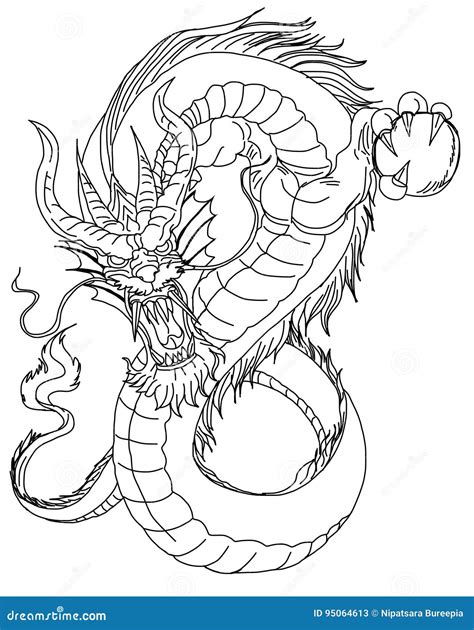 Hand Drawn Chinese Dragon Tattoo Design Stock Illustration Illustration Of Drawn Asian 95064613
