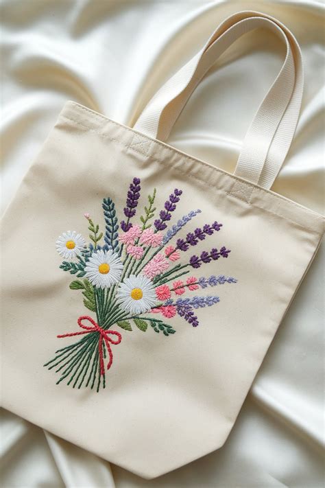 Hand Stitched Canvas Tote With Floral Detail Handmade Fabric Bags Embroidery And Stitching