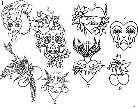 Heart Candy Skull Fine Line Tattoo Stencils Set Of 4 Etsy Hong Kong