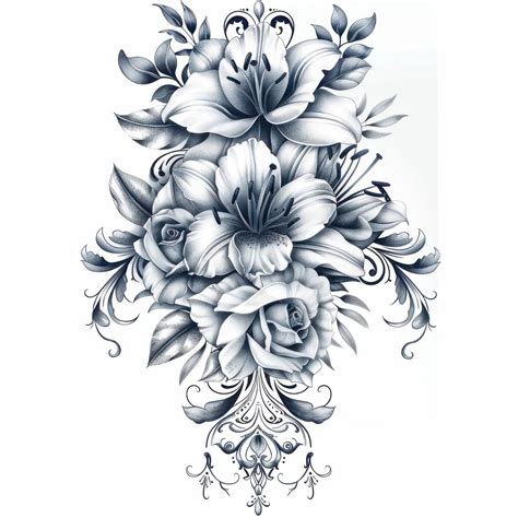High Quality Floral Tattoo Design Collection Featuring Roses And Lilies 5K Resolution Premium
