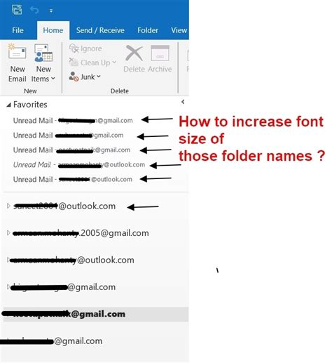 How Can I Increase The Font Size Of The Folder Names Under Favourites In Outlook 2016 Client Microsoft Q A
