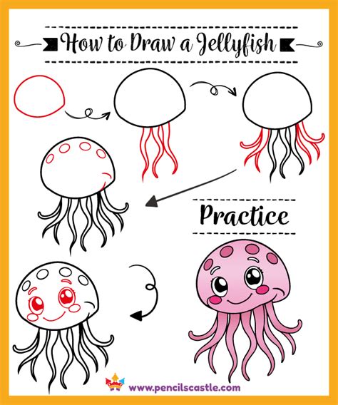 How To Draw A Jellyfish For Kids Easy Drawing Free Worksheet Pencils Castle