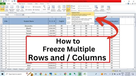 How To Freeze Multiple Rows And Columns In Excel Using Freeze Panes Youtube