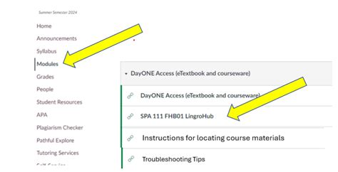 How To Locate Your Lingro Learning Course Materials In Canvas For A Dayone Access Course The