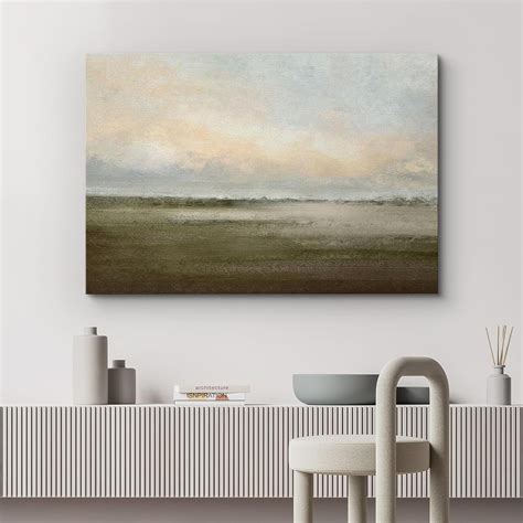 Idea4wall Muted Green Sunrise French Country Landscape Rustic Neutral Large Framed Canvas Print