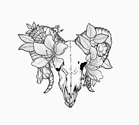 Ilustrasi Stok Tattoo Style Illustration Ram Skull Flowers 2129093108 Shutterstock