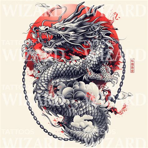 Japanese Dragon Tattoo Design Power Wisdom Protection This Japanese Dragon Tattoo Design Is Inspired By Traditional Irezumi Art Symbolizing Strength Balance And Good Fortune Created With Tattoogpt Art This Design