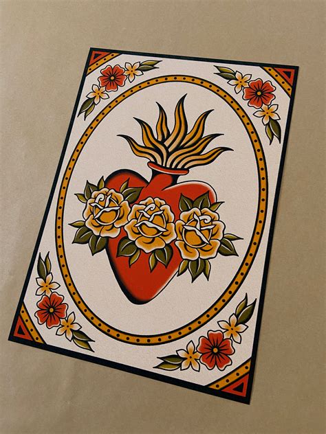 Jesus Tattoo Sacred Heart Tattoo Studio Sacred Heart One Print Traditional Tattoo Art By Laurent Trelaun