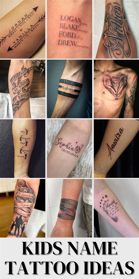 Kids Name Tattoo Ideas For Men Dads Or Mothers Arm Tattoos With Two Children Or Three Name Ink