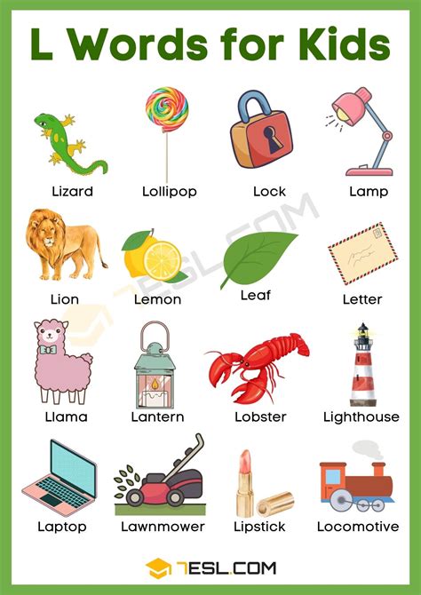 L Word List L Words For Kids Free L Words Learning Pack
