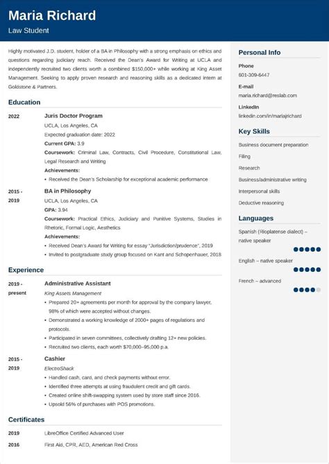 Law Student Resume Samples Template 20 Tips Law Student Resume Samples Template 20 Tips