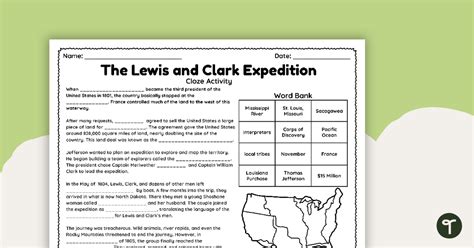Lewis And Clark Expedition Cloze Worksheet Teach Starter Worksheets Library