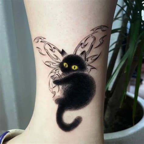 Lianfudai Cute Black Cat Tattoo Stickers For Women Man Arm Art Temporary Tattoos Waterproof Fake