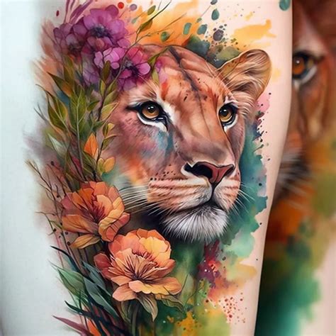 Lioness And Lion Tattoo Watercolor Tattoo Design