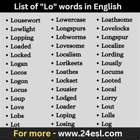 List Of Amp Quot Lo Amp Quot Words In English 24Esl Com