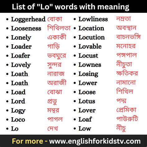 List Of Amp Quot Lo Amp Quot Words With Meaning English For Kids
