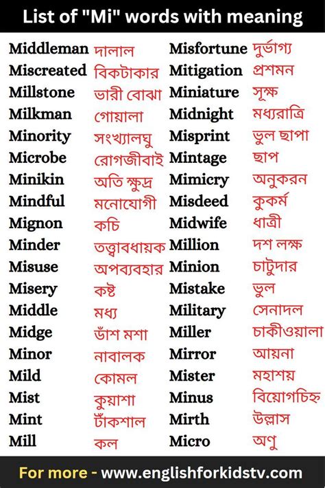 List Of Mi Words With Meaning Artofit