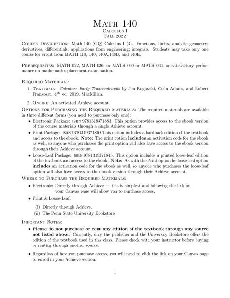 Math 140 At Penn State Free Study Help