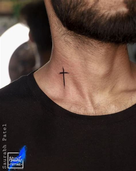 Men S Neck Tattoo Simple And Fineline Cross Design A Bold Statement