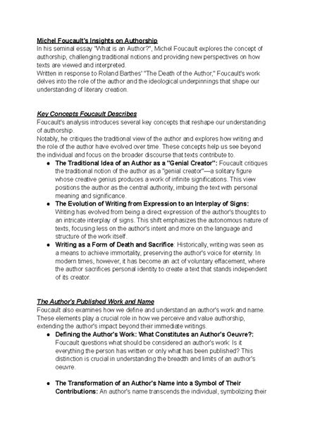 Michel Foucault Amp 39 S Insights On Authorship A Critical Analysis Studocu