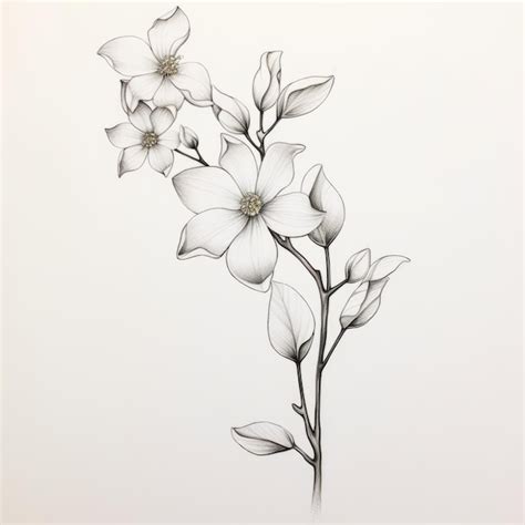 Minimalistic Dogwood Branch Tattoo Drawing In Black And White Premium Ai Generated Image Minimalistic Dogwood Branch Tattoo Drawing In Black And White Premium Ai Generated Image