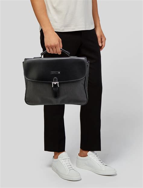 Montblanc Leather Trimmed Canvas Briefcase Black Briefcases Bags Mbl33842 The Realreal
