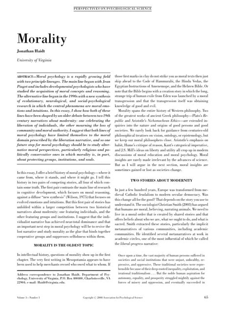 Morality Jonathan Haidt 2008 Morality Jonathan Haidt 2008