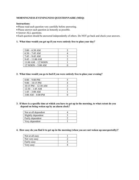Morningness Eveningness Questionnaire Pdf Likert Scale Psychology