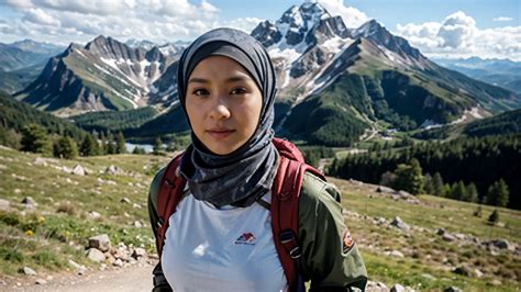 Mountains Hijab Hiking Created With Seaart Ai
