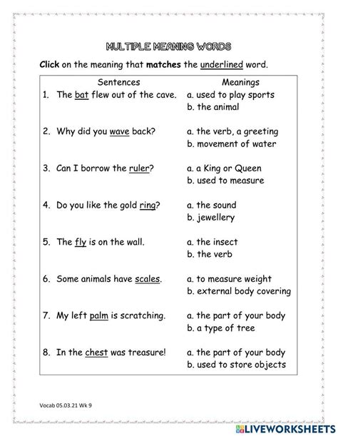 Multi Meaning Words Worksheet Writing Practice Worksheet
