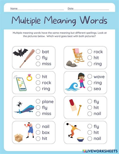 Multiple Meaning Words Worksheet