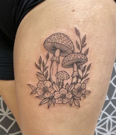 Mushroom And Flowers Tattoo