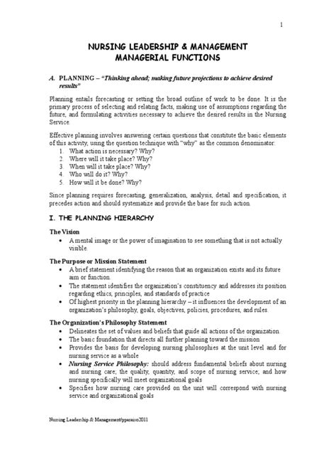Nursing Leadership Management Pdf Goal Strategic Planning