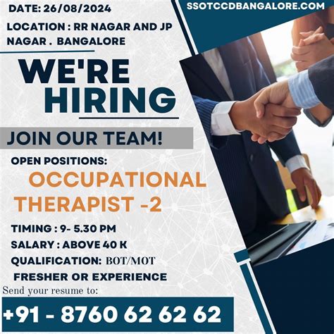 Occupational Therapy Vacancy Available In Bangalore Located In Jp Nagar At A Special School Seeking An Experienced Individual Contact 8760626262