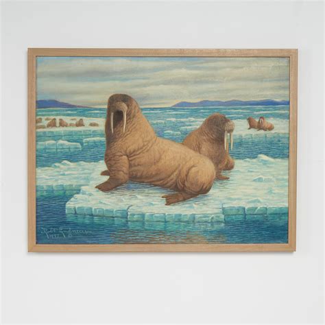 Oil Painting On Canvas Of Walruses In An Arctic Setting By Robert Ottokar Lindneux