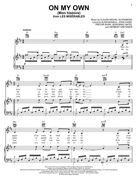 On My Own From Les Miserables By Claude Michel Schonberg Sheet Music For Pro Vocal At Sheet