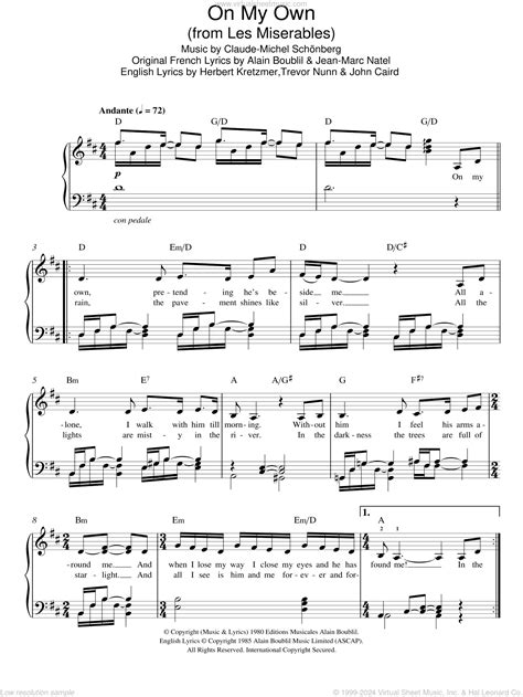 On My Own From Les Miserables Educational Piano Sheet Music
