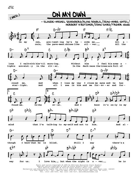 On My Own From Les Miserables High Voice By Boublil And Schonberg Sheet Music For Real Book