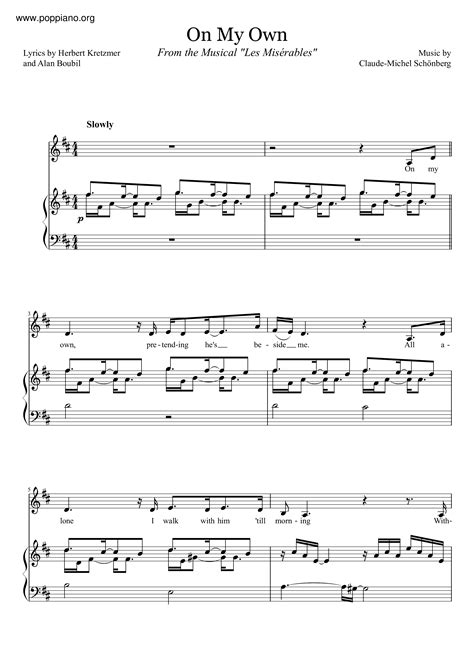On My Own Les Mis Rables Lead Sheet With Lyrics Sheet Music For Piano Solo Easy