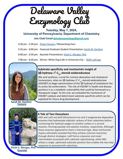 One Last Plug To Join Us For The Upcoming Delaware Valley Enzymology Club With Featured Presentations By Sarah Gardner And Eli Wenger At Upenn On May 7 Come Join See Link Below One Last Plug To Join Us For The Upcoming Delaware Valley Enzymology Club With Featured Presentations By Sarah Gardner And Eli Wenger At Upenn On May 7 Come Join See Link Below