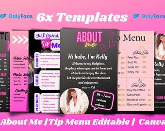 Onlyfans Tip Menu Onlyfans Graphics Bundle Six Editable Canva Templates Onlyfans Menu