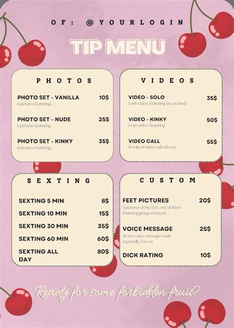 Onlyfans Tip Menu Template