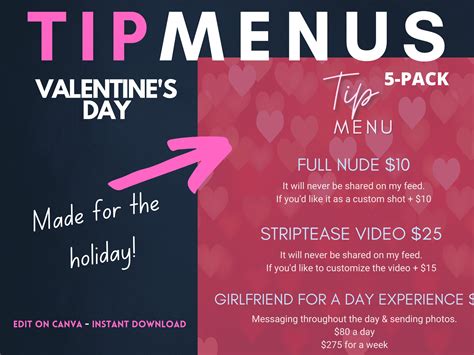 Onlyfans Valentine S Day Tip Menu Templates 5 In Total Put Your Tips On Auto Pilot Edit In Canva Instant Download Etsy Australia