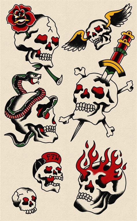 Original American Traditional Tattoo Flash Print Skull Traditional Original American Traditional Tattoo Flash Print Skull Traditional