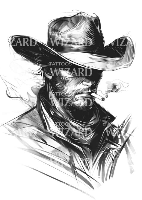 Outlaw Cowboy With Cigarette Tattoo Design Tattoos Wizard Designs