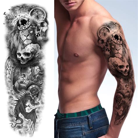 Padoun Temporary Tattoo Sleeves For Women Men 12 Sheets Halloween Party Black Skulls Full Arm Half Arm Body Stickers Buy Now With Express International Delivery Gosupps Com
