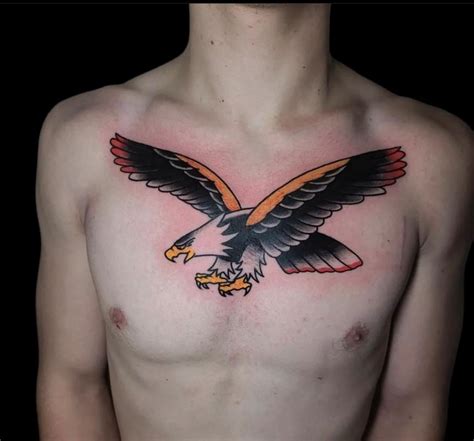 Painted Temple Tattoos Body Part Chest Tattoos For Men Quade Dahlstrom Traditional Eagle